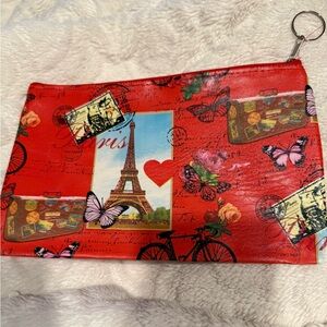 Red Paris Print Zipper Pouch